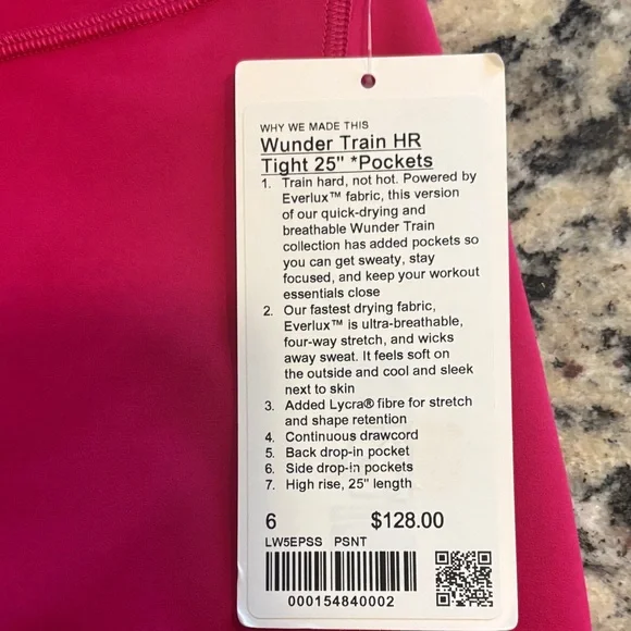 Lululemon Pink Wunder Train High Rise Tights With Pockets Size 6 - Picture 6 of 9